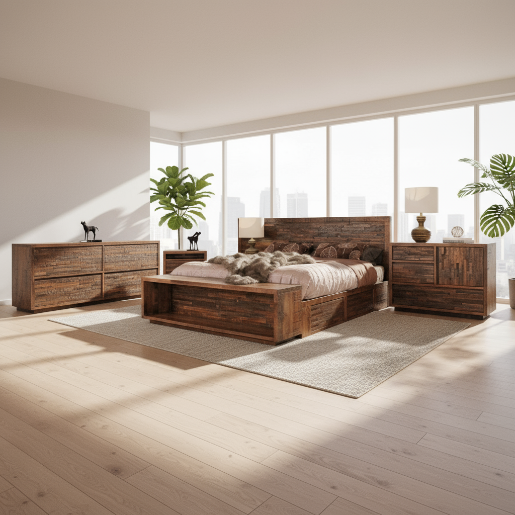 Ledge Rock Solid Wood Bed With Double Floating Nightstand