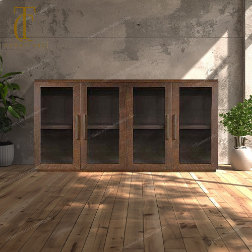 Herringbone 4 Door Solid Wood Sideboard