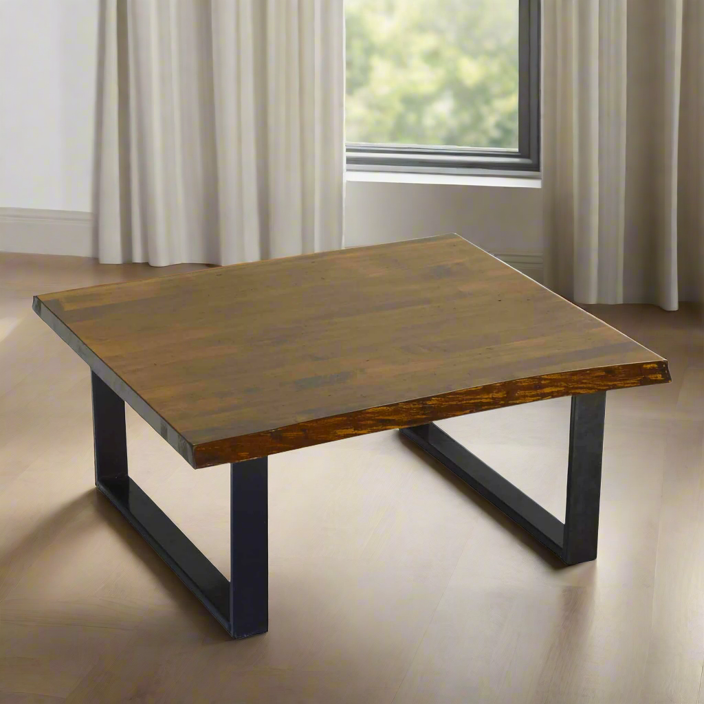 Bogart Solid Wood Top With Metal Base Coffee Table