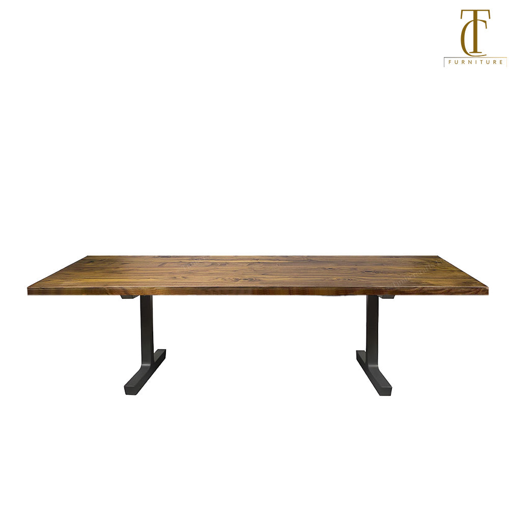 Clasp Solid Wood Dining Table Top With Metal Base