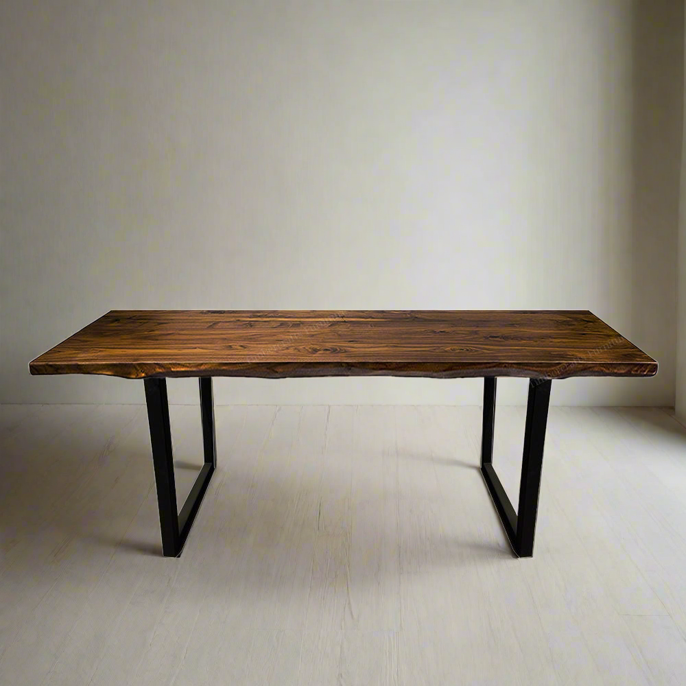 Lux Walnut Solid Wood Dining Table Top With Metal Base