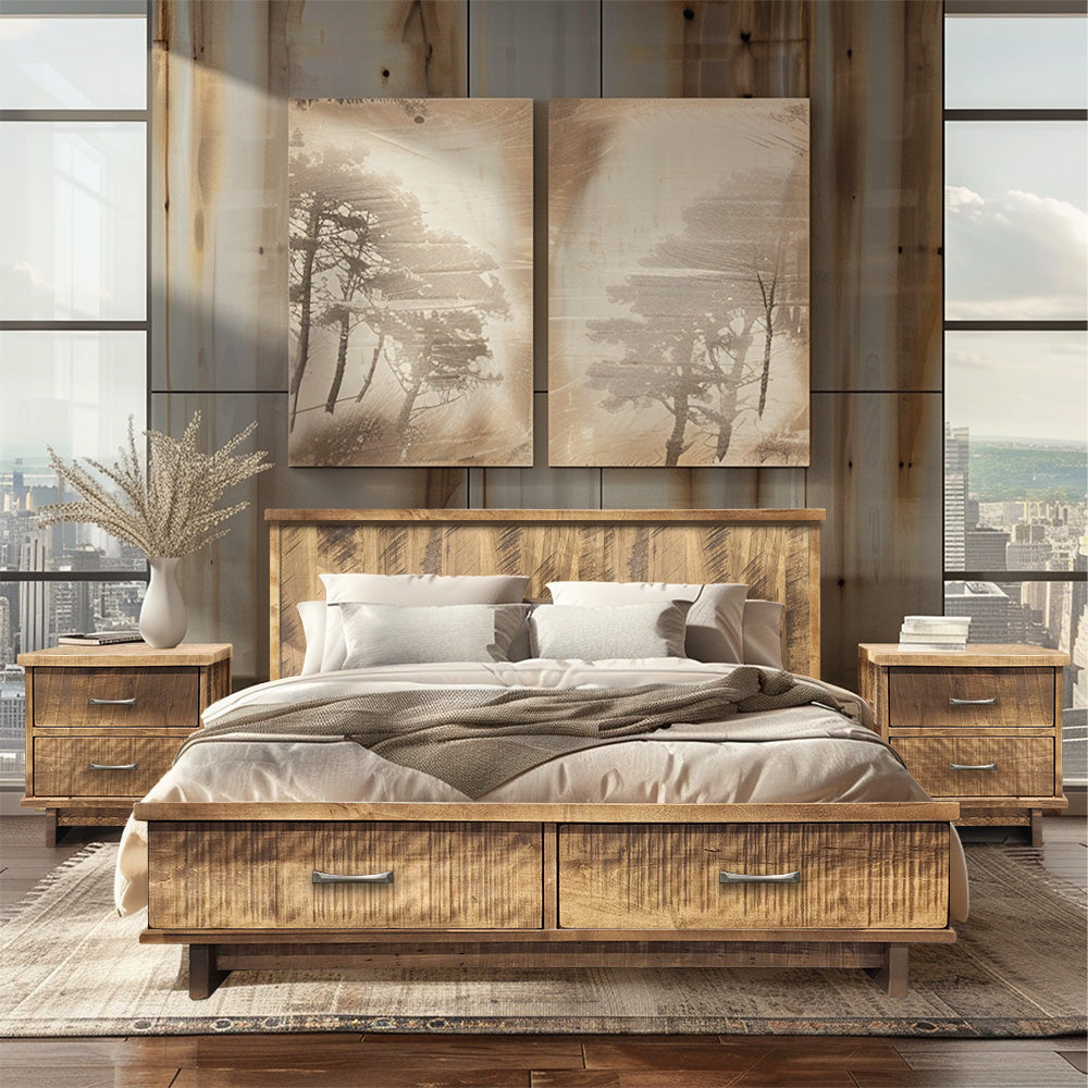 Midland Solid wood Bed with 2 Drawer Storage Footboard