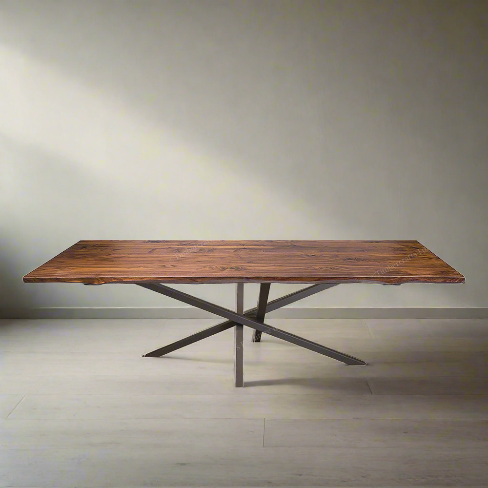 Spartan Walnut Solid Wood Dining Table Top With Metal Base