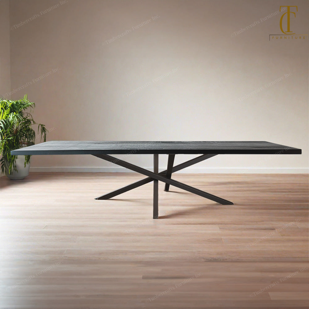 Spartan Solid Wood Dining Table Top With Metal Base