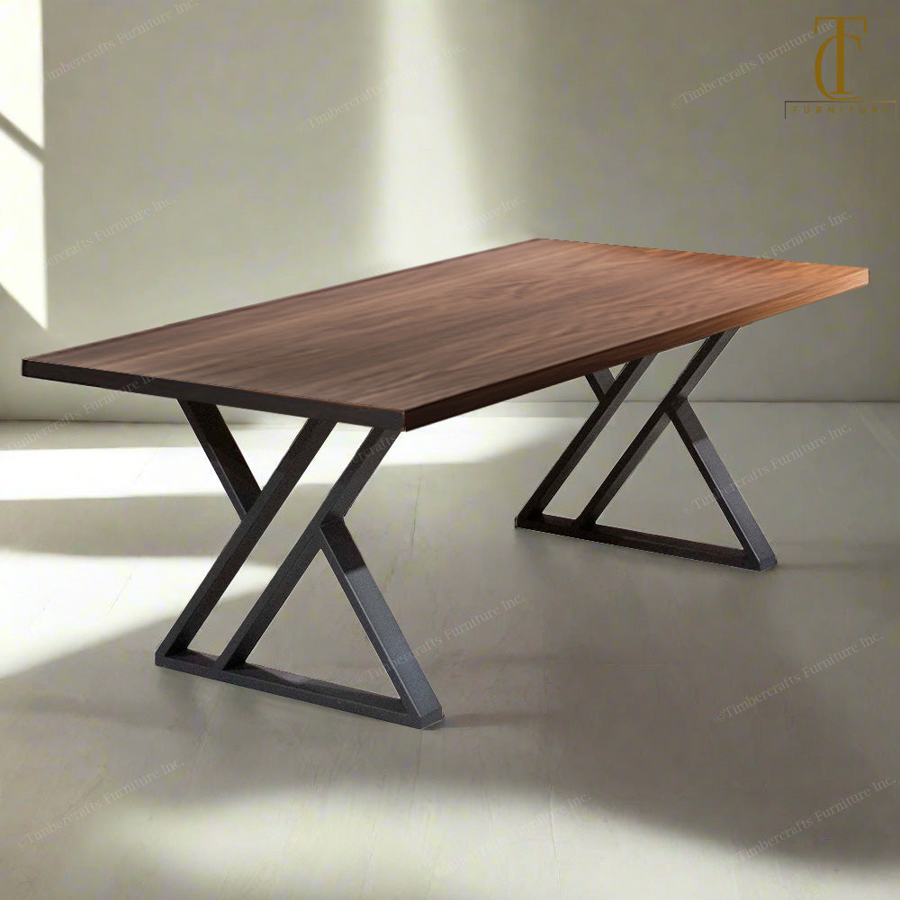 Zenith Walnut Solid Wood Dining Table Top With Metal Base