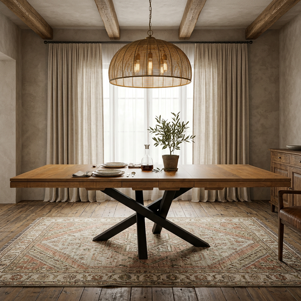 Luxora Solid Wood Top Table With Metal base + 2-12" center Leaves