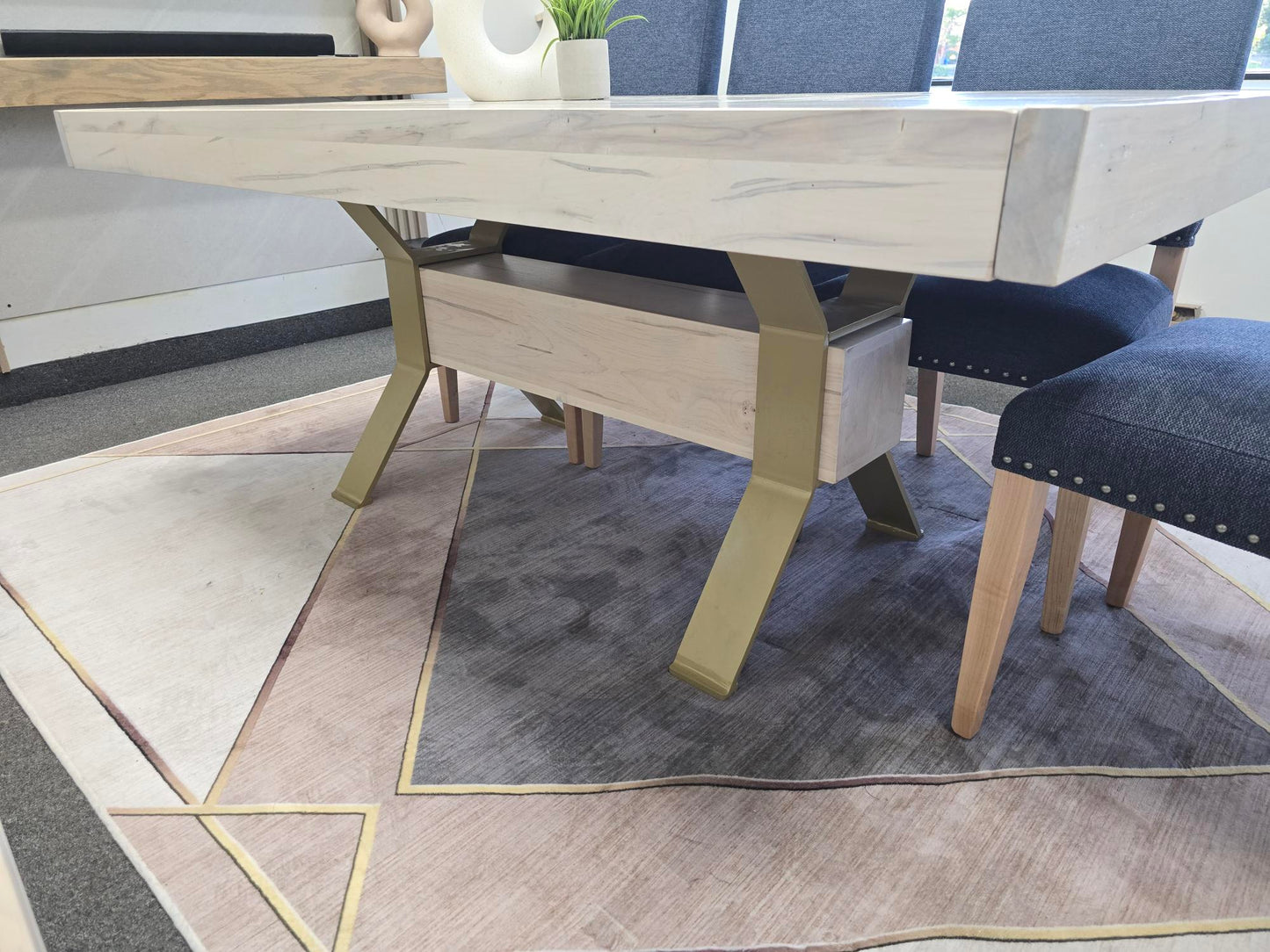 Arthur Philippe Solid Wood Top With Metal Base Table + 2-16" End Leaves ( In Stock)
