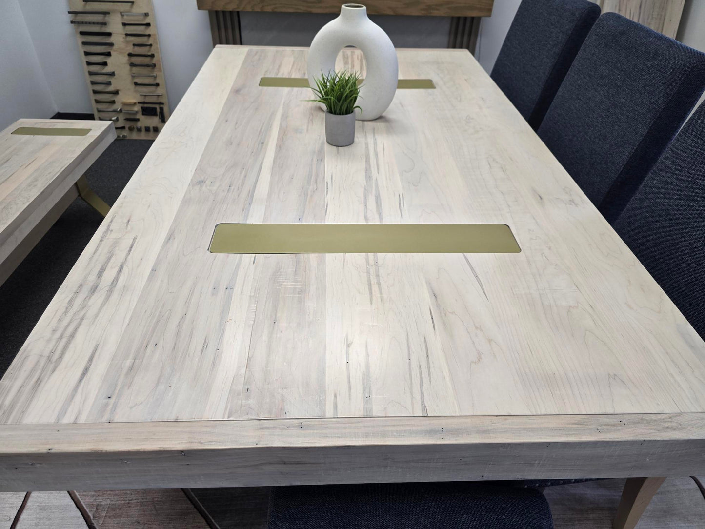 Arthur Philippe Solid Wood Top With Metal Base Table + 2-16" End Leaves ( In Stock)