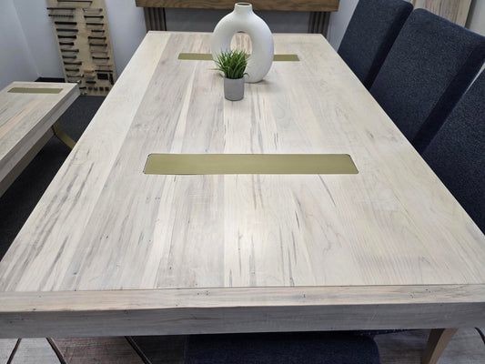 Arthur Philippe Solid Wood Top With Metal Base Table + 2-16" End Leaves ( In Stock)