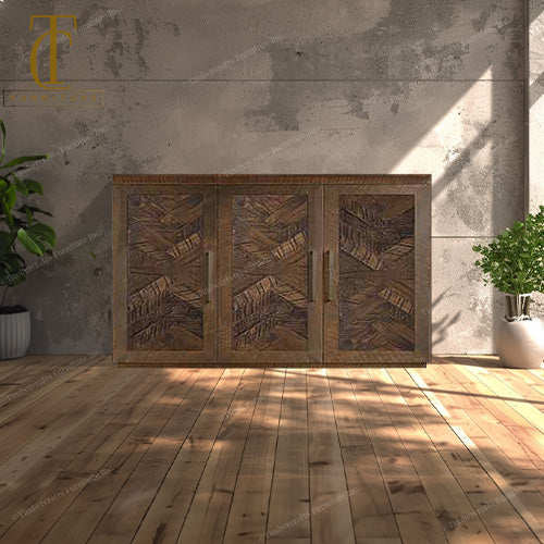 Herringbone 3 Door Solid Wood Sideboard