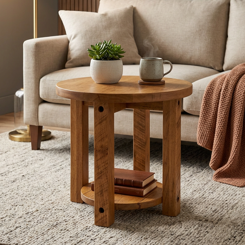 Alpine Solid Wood Round End Table