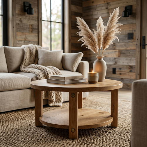 Alpine Solid Wood Round Coffee Table