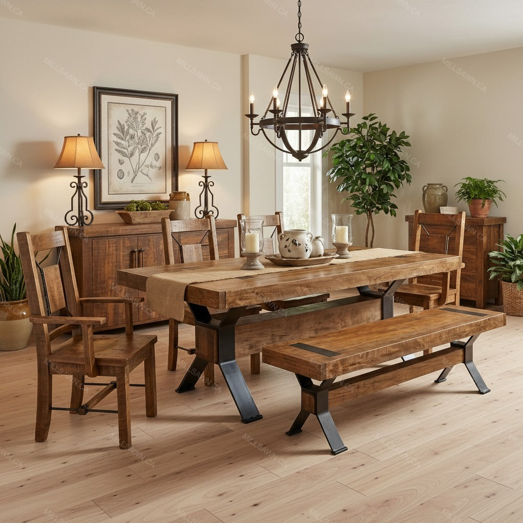 Arthur Philippe Solid Wood Top With Metal Base Table + 2-16" End Leaves