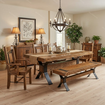 Arthur Philippe Solid Wood Top With Metal Base Table + 2-16" End Leaves