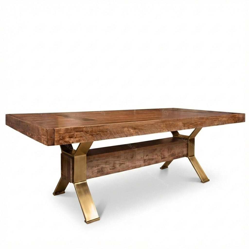 Arthur Philippe Solid Wood Top With Metal Base Table + 2-16" End Leaves