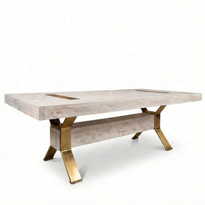 Arthur Philippe Solid Wood Top With Metal Base Table + 2-16" End Leaves