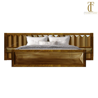 Eros Solid Wood platform Bed With Double Floating Nightstand