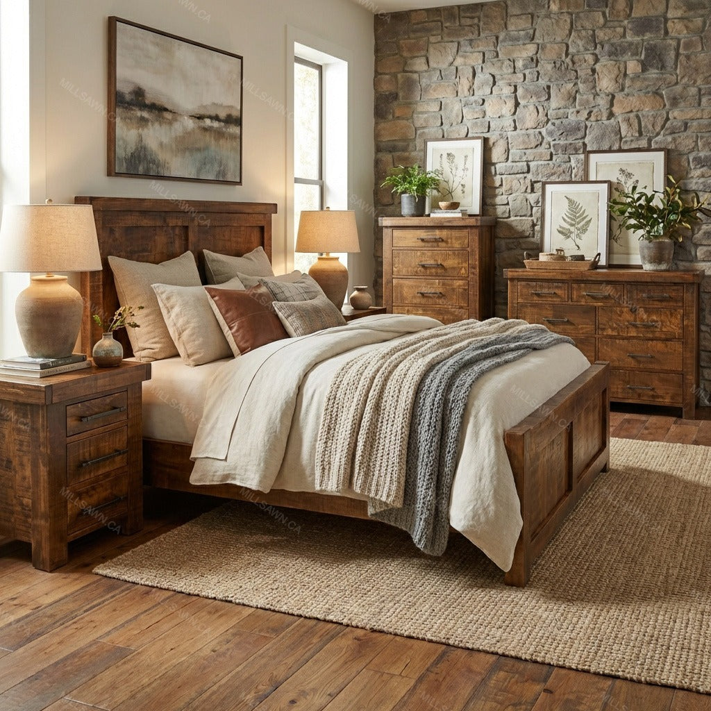 Beam Solid Wood Panel Bed
