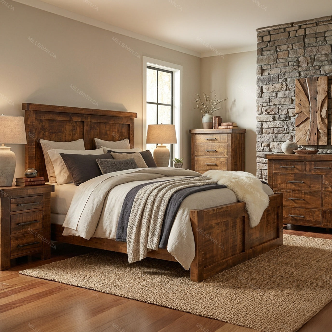 Beam Solid Wood Panel Bed