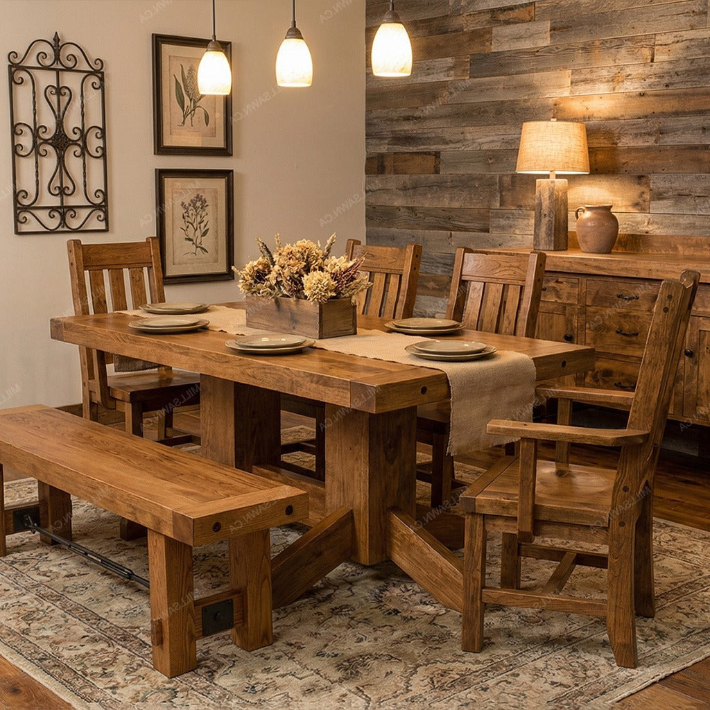 Benchmark Solid Wood Pedestal Solid Wood Dining Table