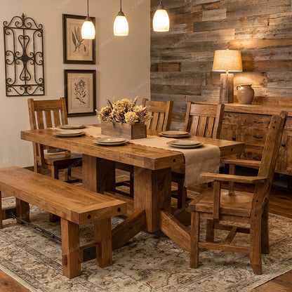 Benchmark Solid Wood Pedestal Solid Wood Dining Table