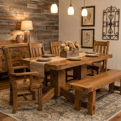 Benchmark Solid Wood Pedestal Solid Wood Dining Table + 2-12" End Leaves
