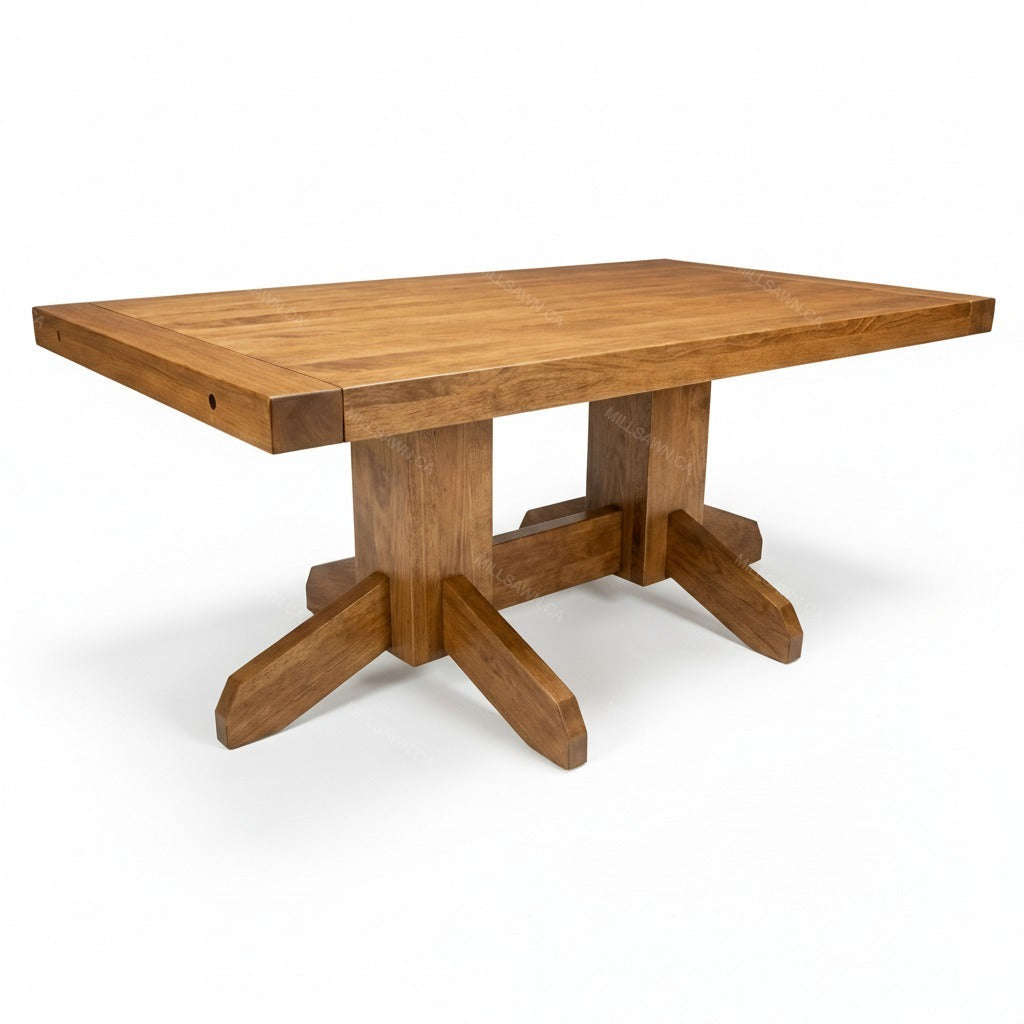 Wooden table with a rustic design on a white background