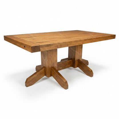 Wooden table with a rustic design on a white background