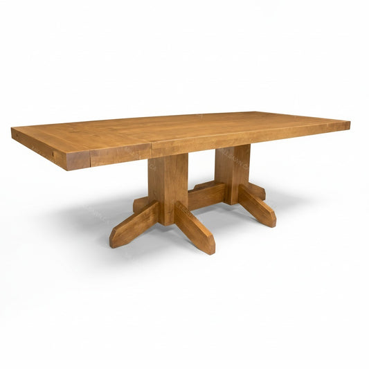 Benchmark Solid Wood Pedestal Solid Wood Dining Table + 2-12" End Leaves