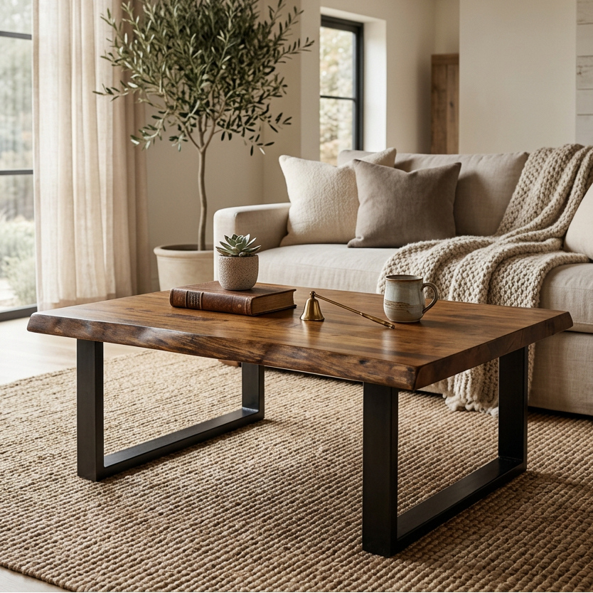 Bogart Solid Wood Top With Metal Base Coffee Table