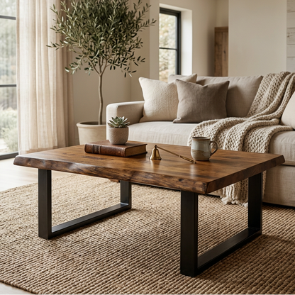 Bogart Solid Wood Top With Metal Base Coffee Table