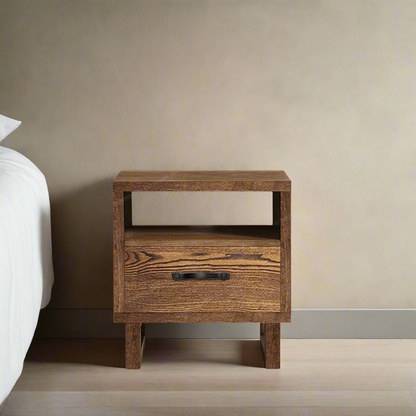 Byron 1 Drawer Open Shelf Solid Wood Nightstand