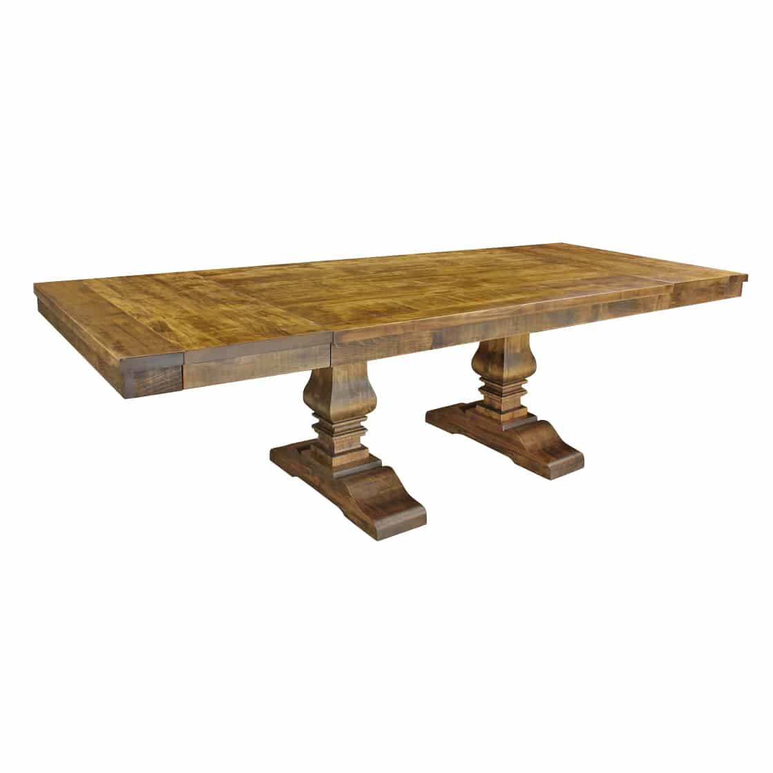 Century Double Pedestal Solid Wood Dining Table + 2-16" End Leaves