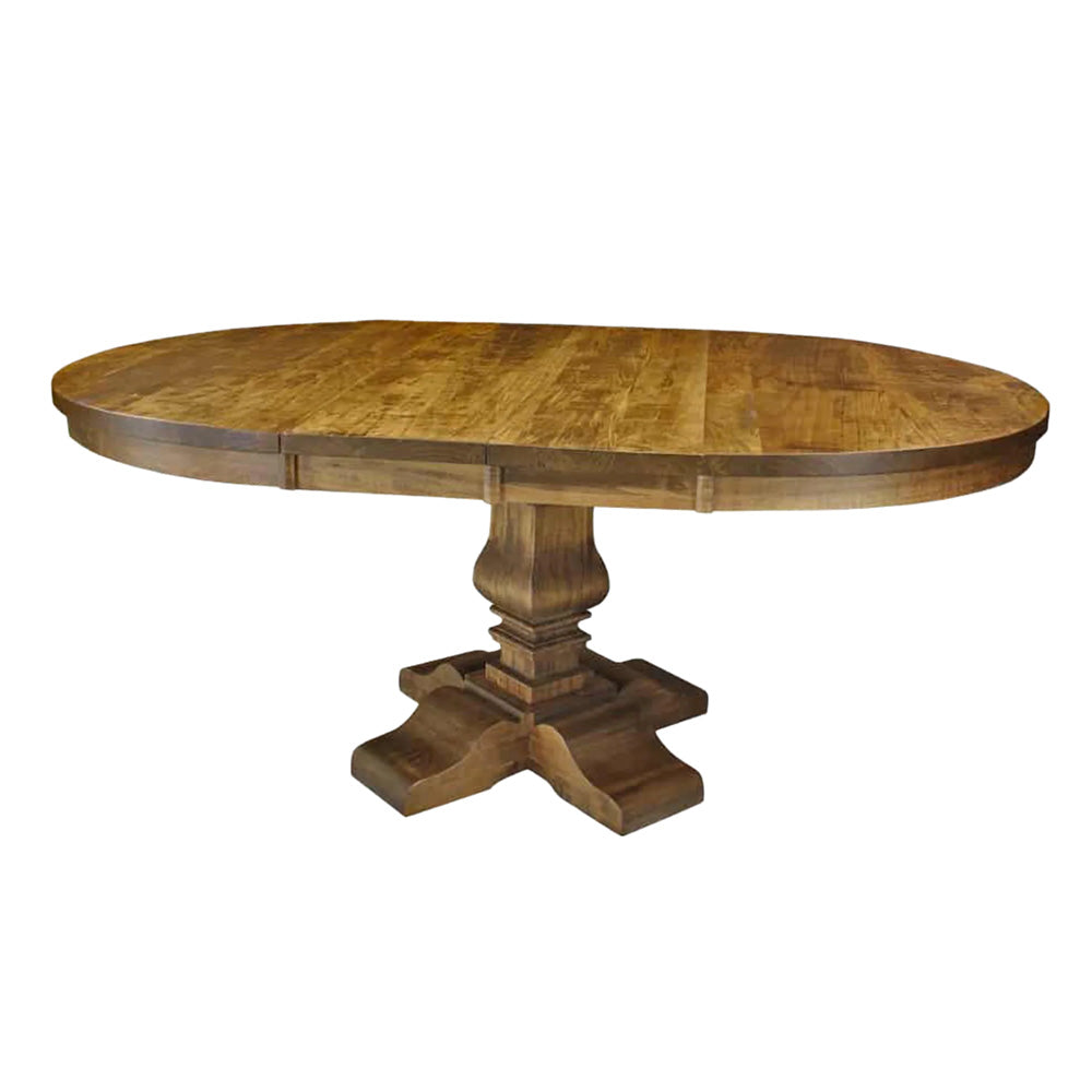 Century Round Single Pedestal Solid Wood Dining Table + 2-12" Centre Leaves