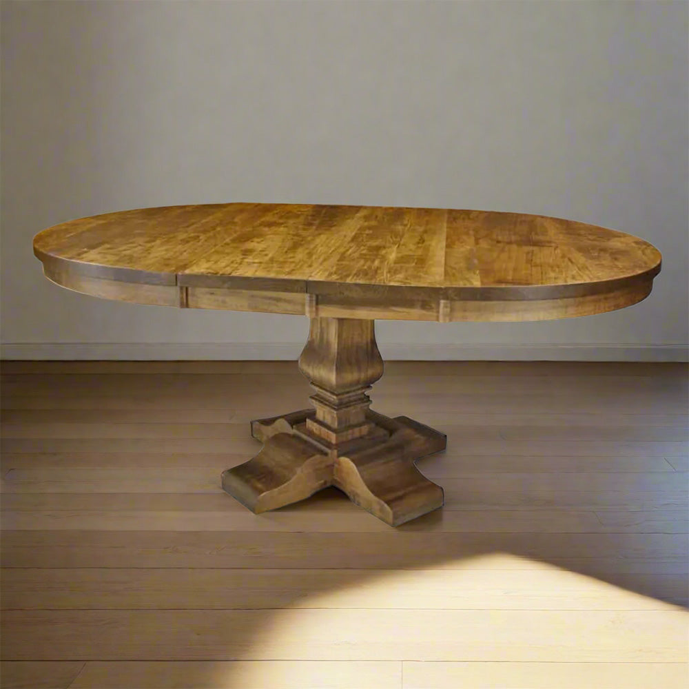 Century Round Single Pedestal Solid Wood Dining Table + 2-12" Centre Leaves