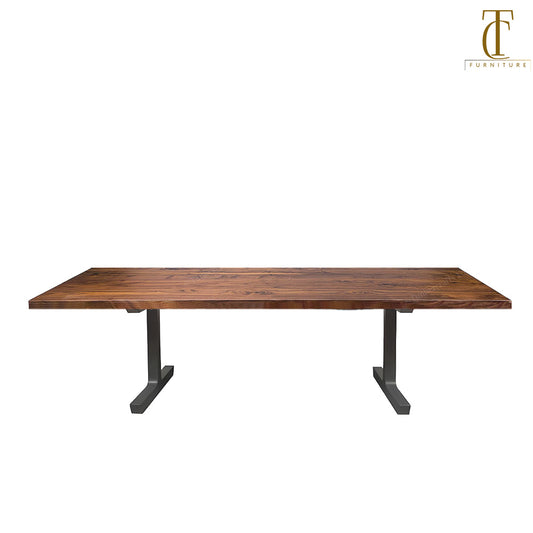 Clasp Walnut Solid Wood Dining Table Top With Metal Base