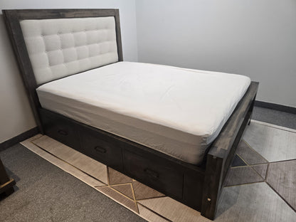 Custom Ranch Queen Storage Bed With Fabric Headboard (in Stock)