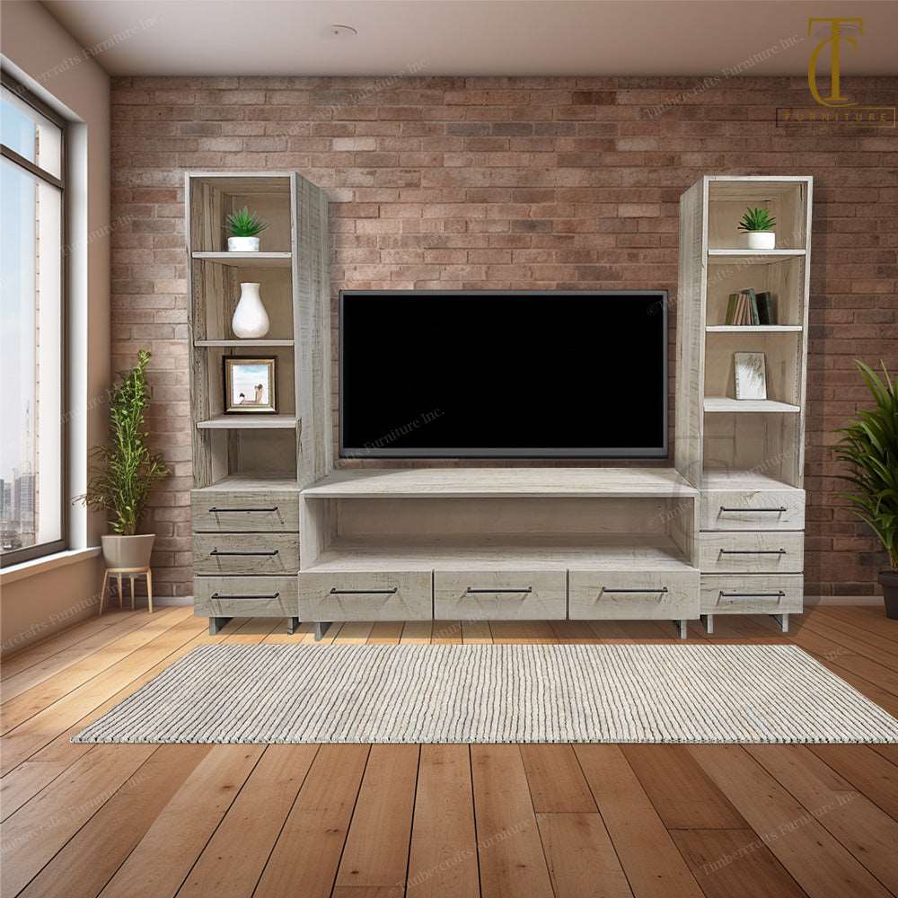 Highland Solid Wood Wall Unit Entertainment Center