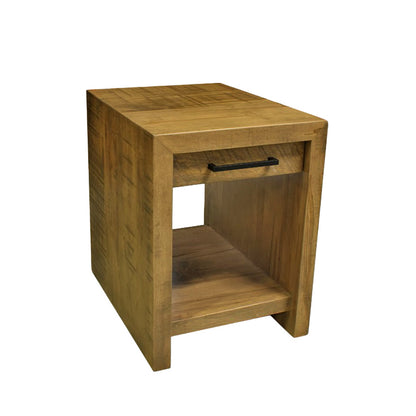 Wooden side table with a shelf on a white background