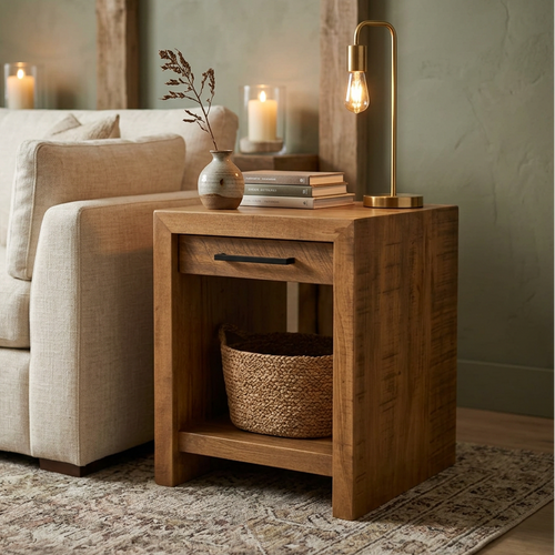 Luxora Solid Wood End Table W/ Drawer