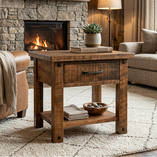 Alpine Solid Wood End Table With Drawer