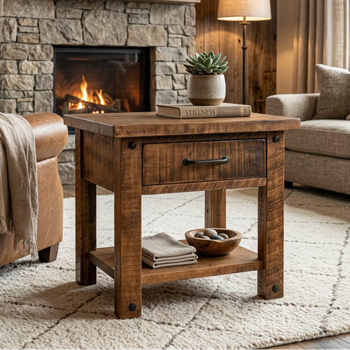 Alpine Solid Wood End Table With Drawer