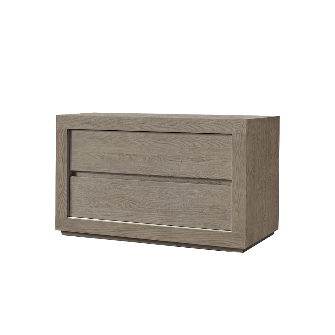 Wooden dresser with two drawers on a white background