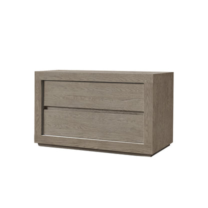 Wooden dresser with two drawers on a white background