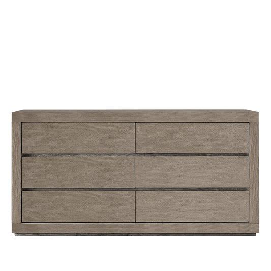 Wooden dresser with six drawers on a white background