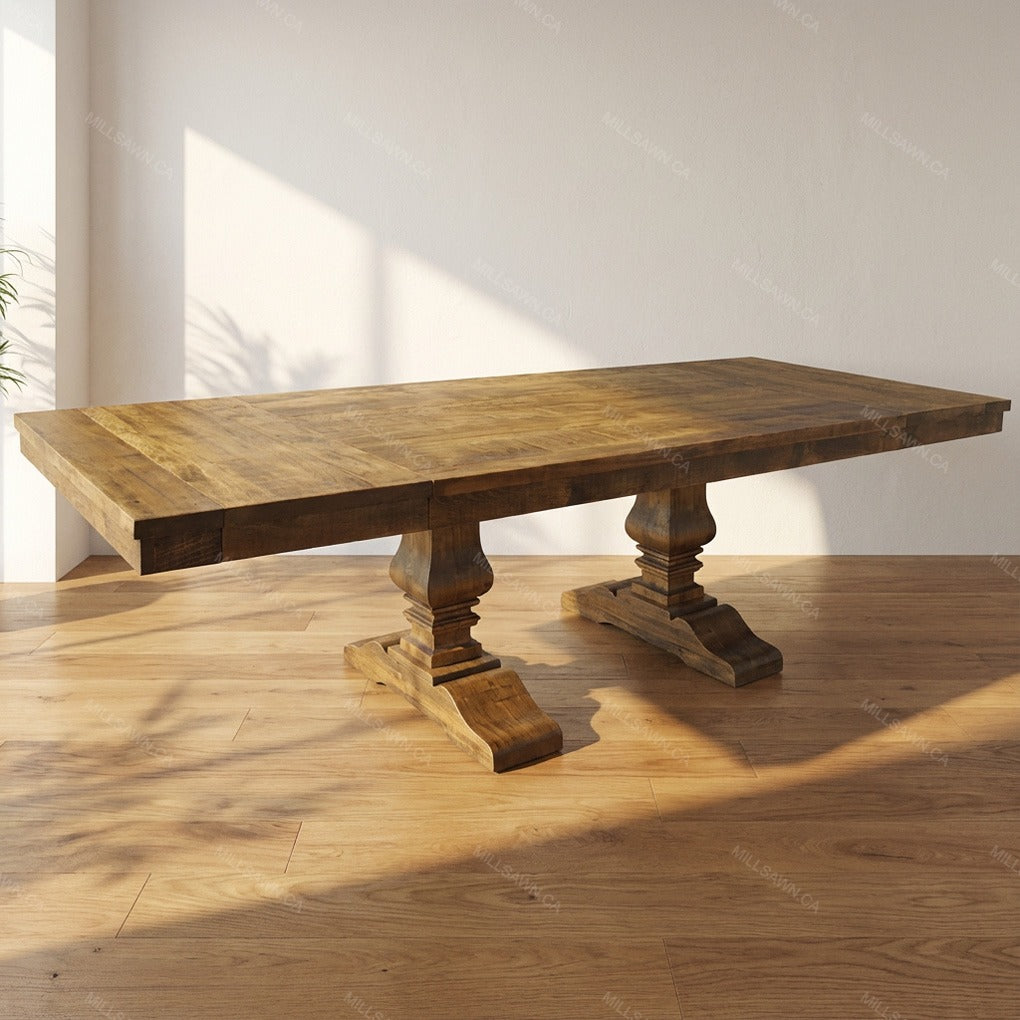 Heritage Double Pedestal Solid Wood Dining Table + 2-16" End Leaves