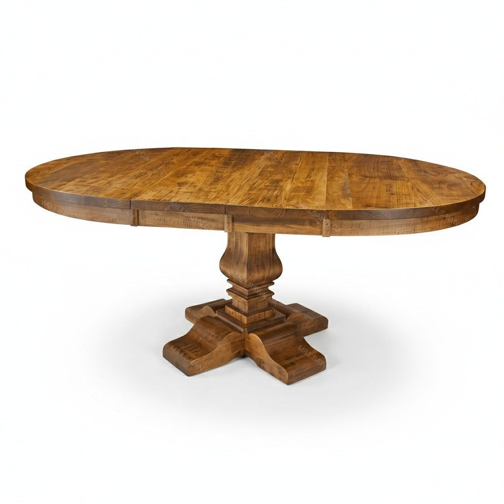 Heritage Round Single Pedestal Solid Wood Dining Table + 2-12" Centre Leaves