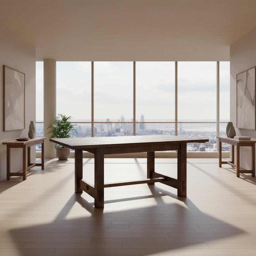 Wooden table with a rustic design on a white background
