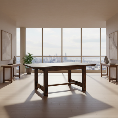 Wooden table with a rustic design on a white background