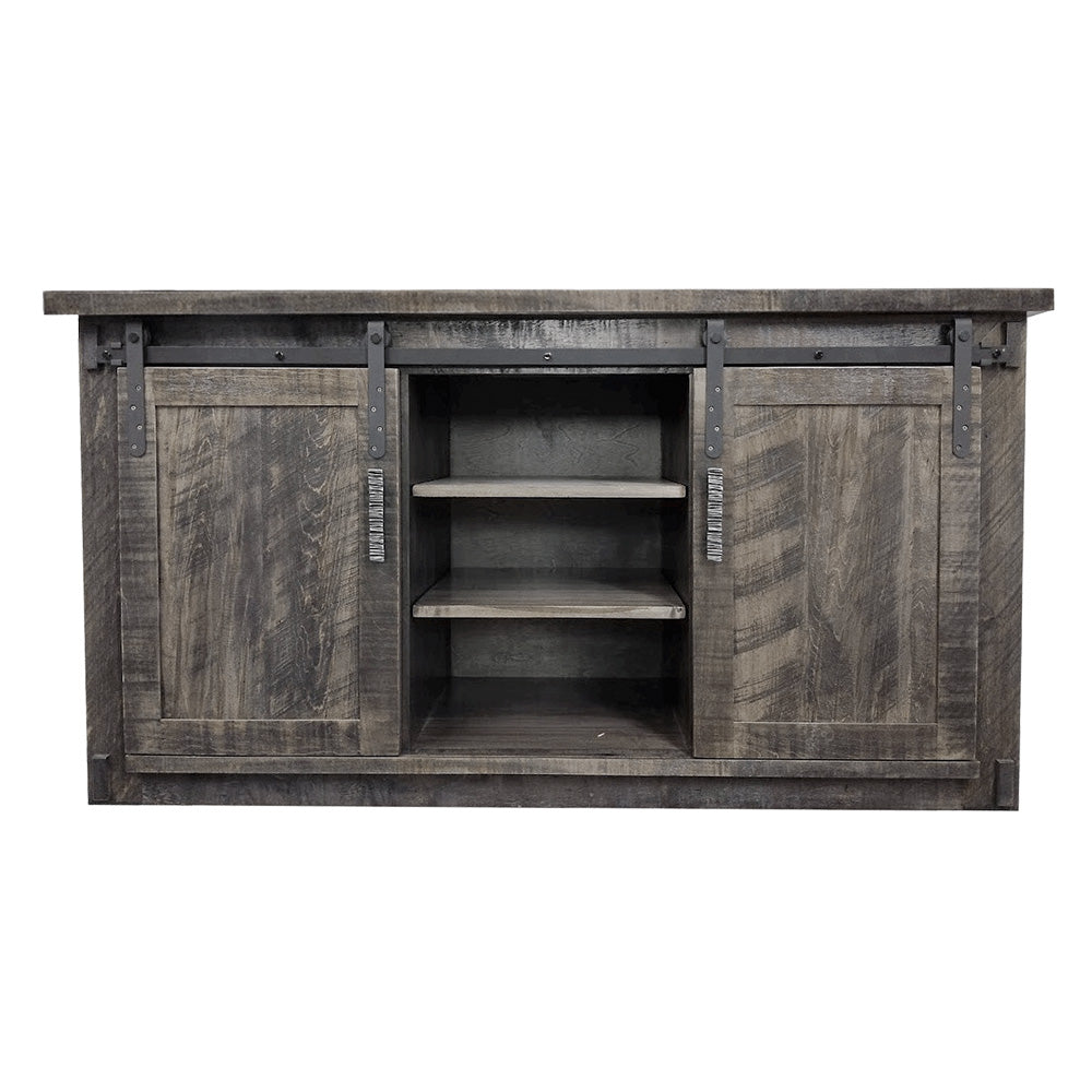 Wooden cabinet with sliding doors on a white background